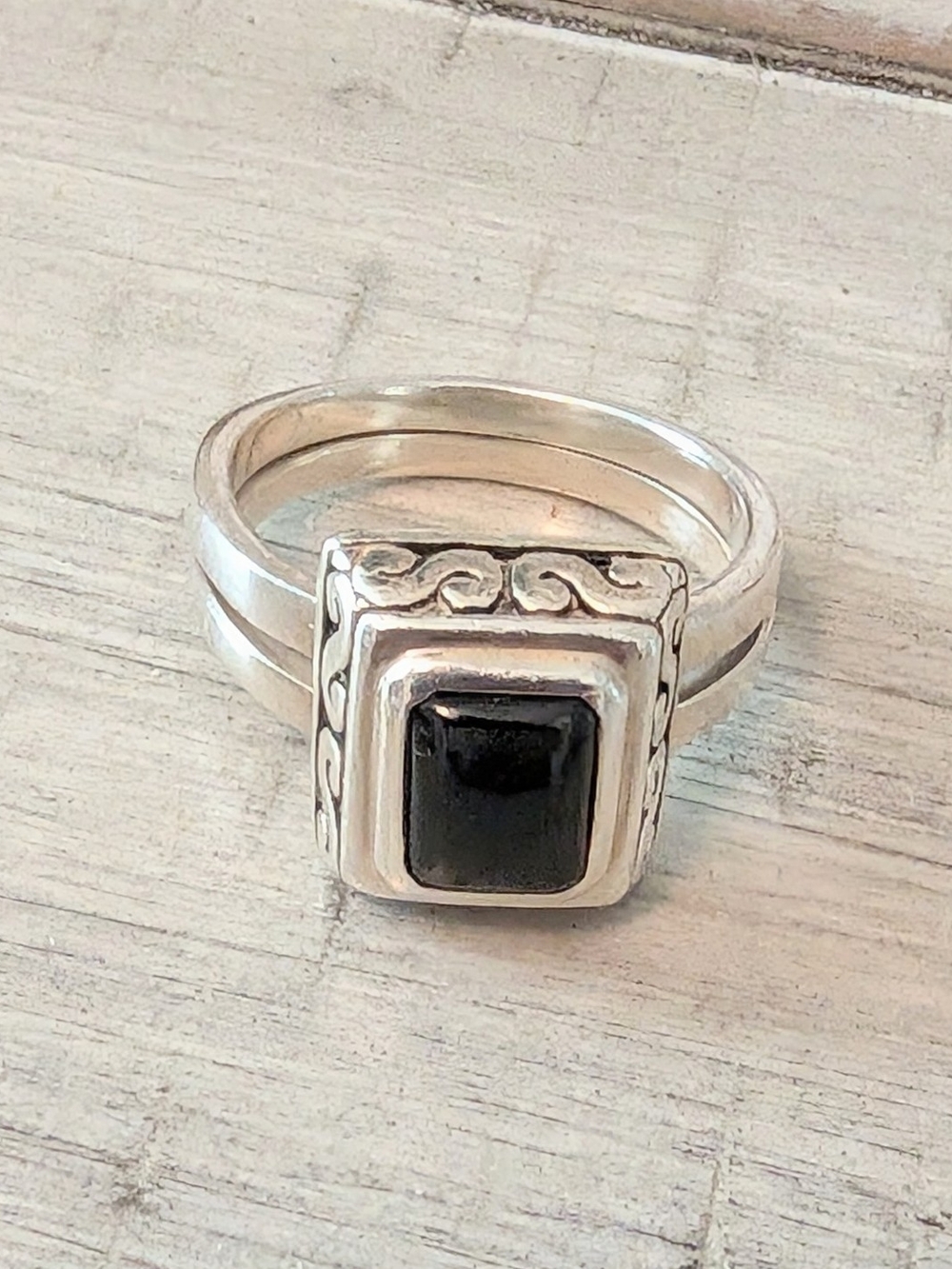 vintage, retired Brighton sterling silver black onyx statement ring Size 7.75-8